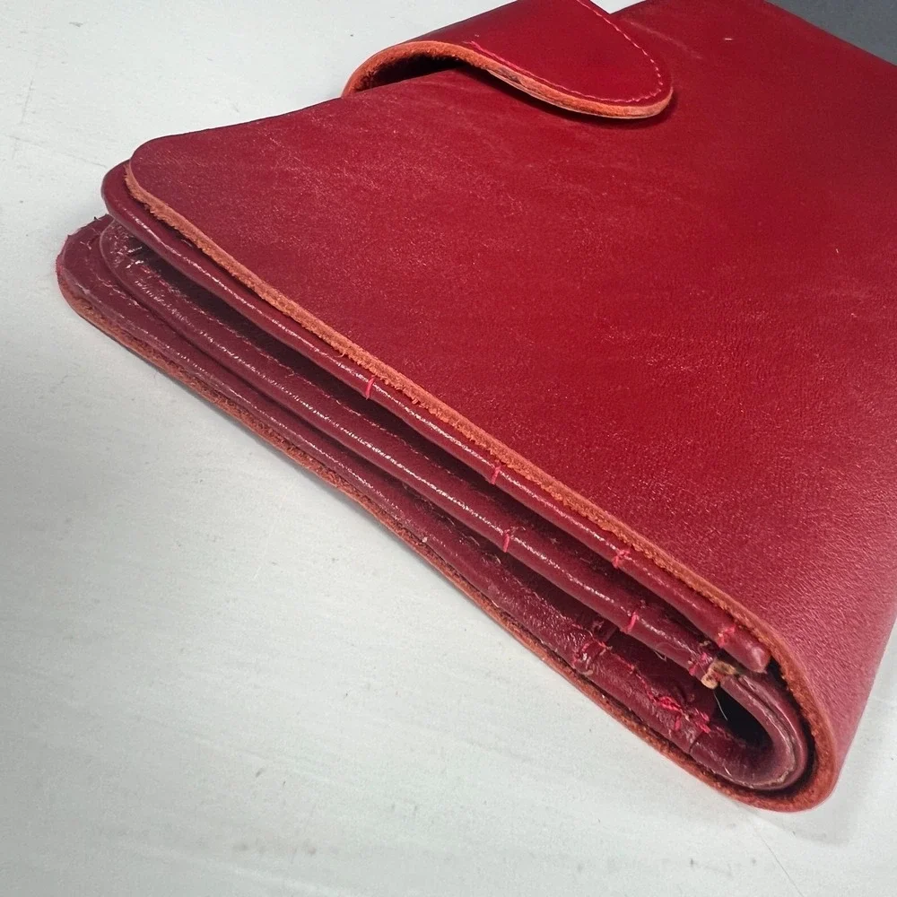 Parine Red Leather Checkbook Wallet Snap Tab Organizer Clutch